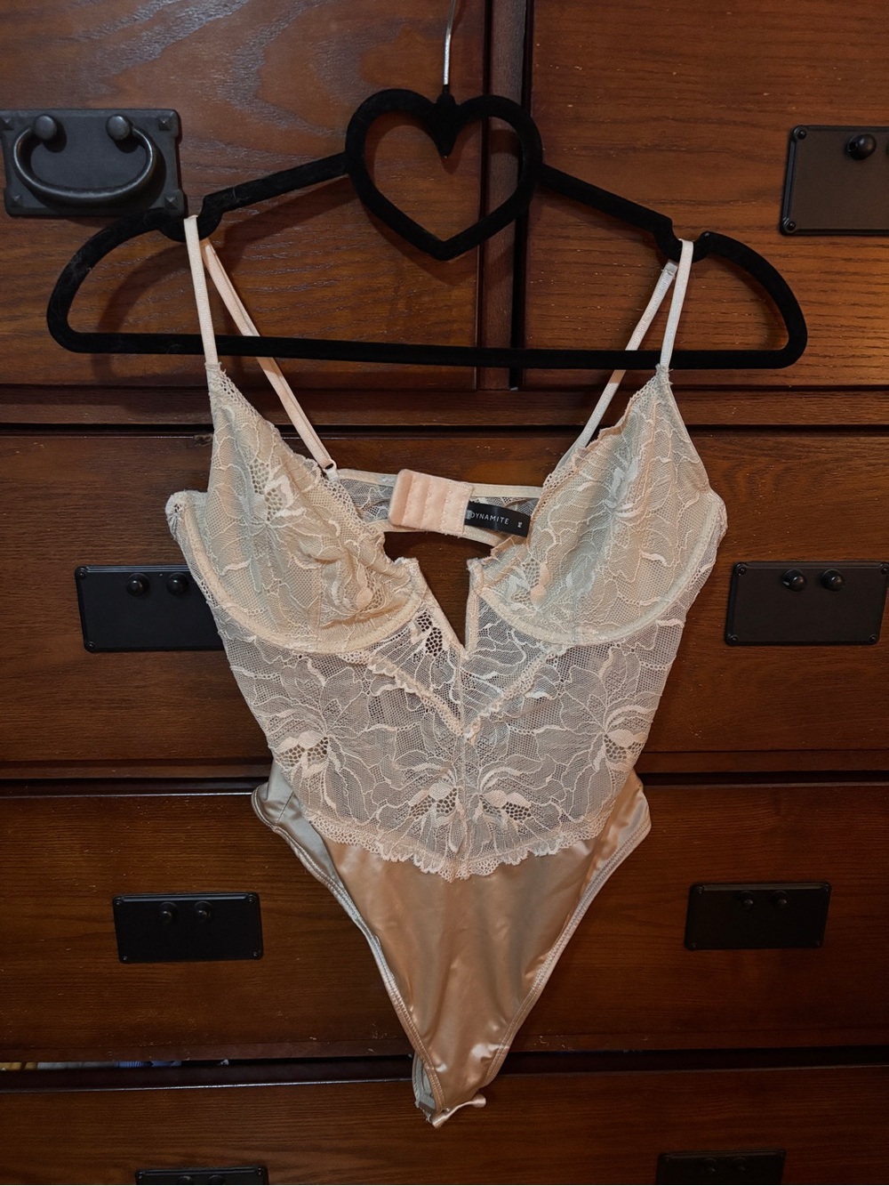 Dynamite Lace Underwire Thong Bodysuit Size Small Blush Satin Lingerie